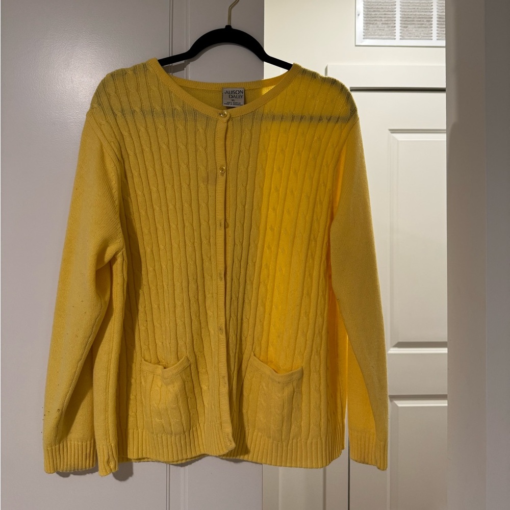 Allison Daley Sunny Yellow Cable Knit Cardigan